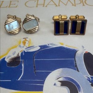 SWANK Lot of 2 Men’s Art Deco Style Cuff Links Gold Tone & 1/40 10K R.G.P